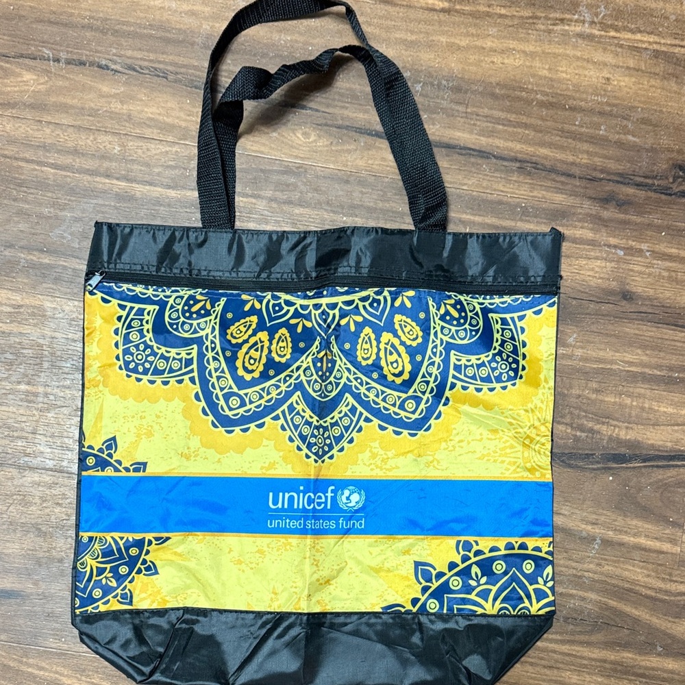 Black and Yellow Patterned Tote Bag vintage unicef United States fund